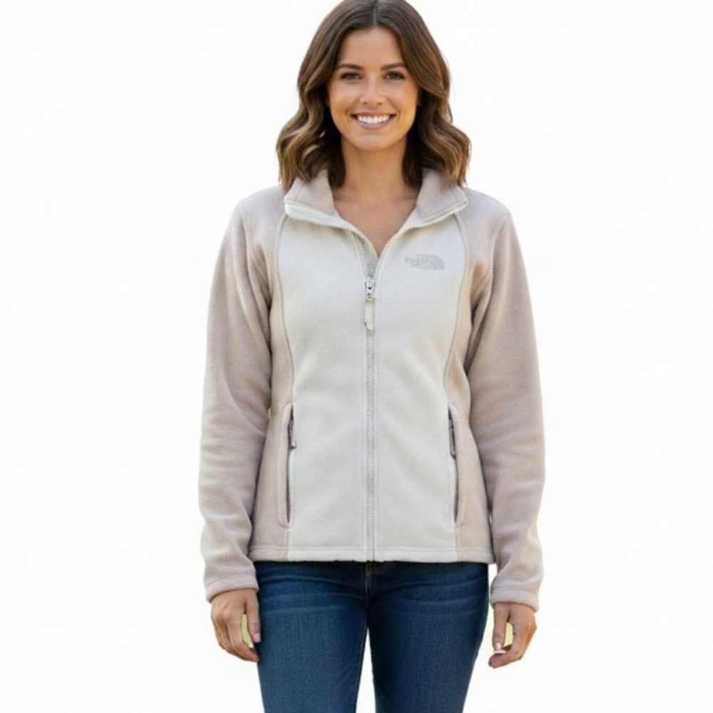 North Face Tan Cream Colorblock Fleece Jacket Coat All Season M